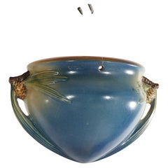 Retro Roseville Art Pottery Hanging Planter, Pinecone in Blue, C1935