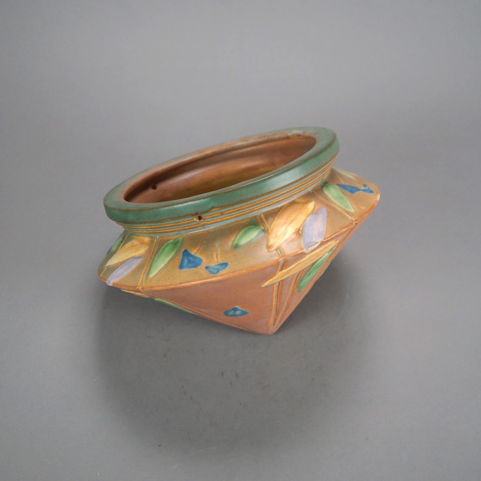 Roseville Art Pottery Hanging Planter with Futura Pattern C1930 In Good Condition In Big Flats, NY