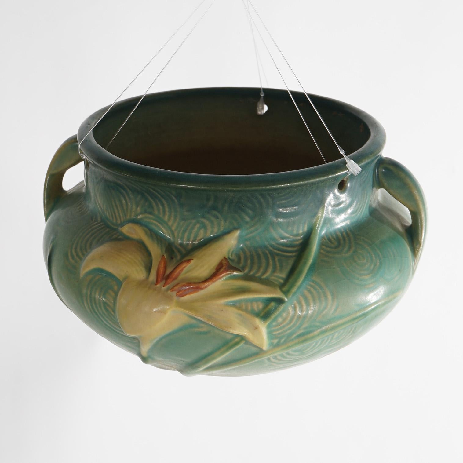 Roseville Art Pottery Hanging Planter With Zephyr Lily Pattern C1946

Measures - 5.5