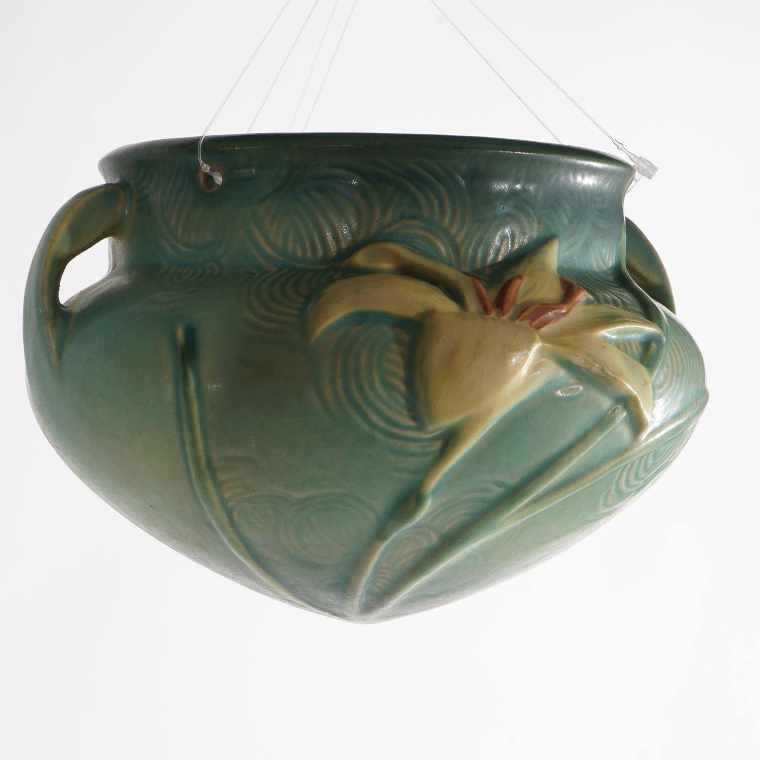 American Roseville Art Pottery Hanging Planter With Zephyr Lily Pattern C1946
