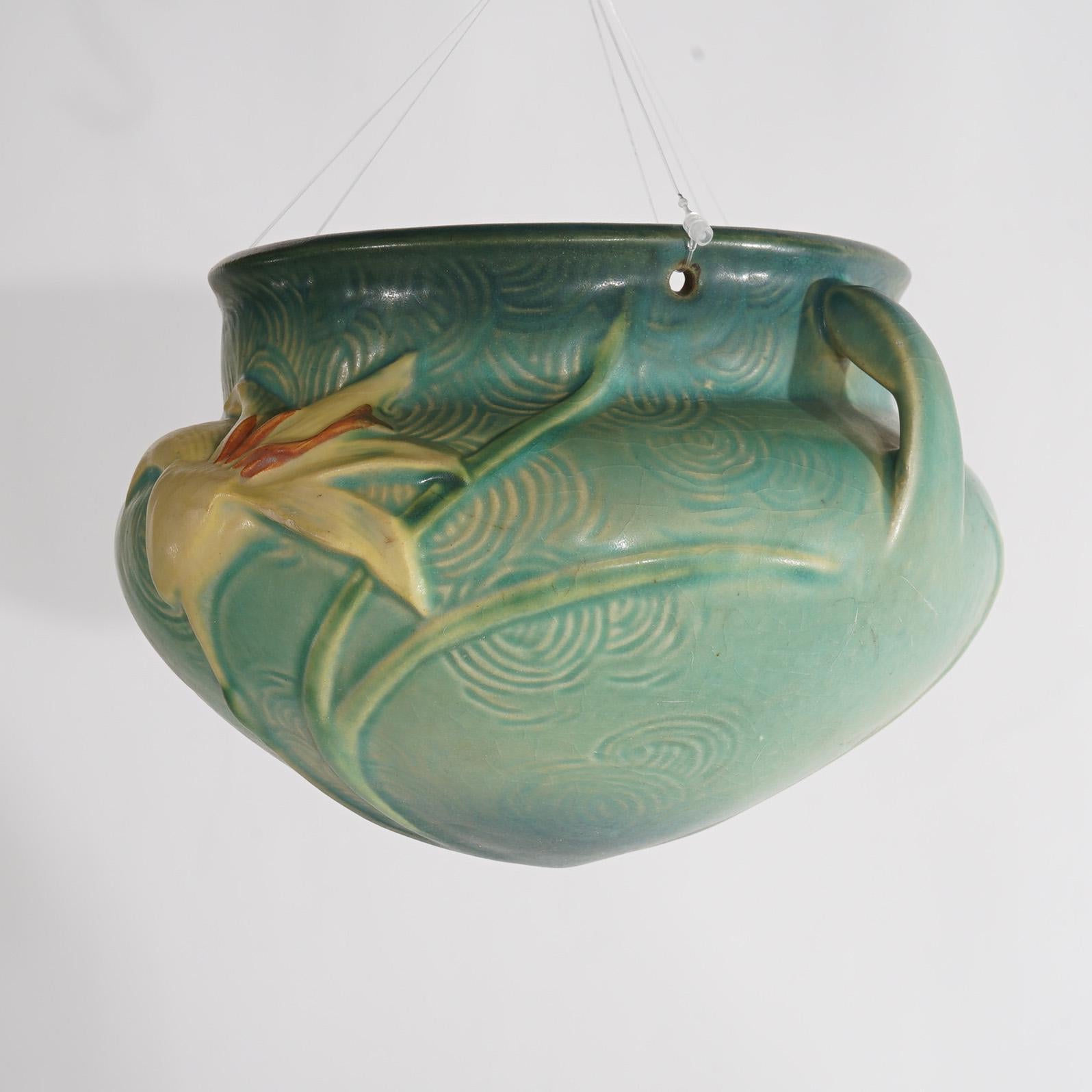 Roseville Art Pottery Hanging Planter With Zephyr Lily Pattern C1946 1