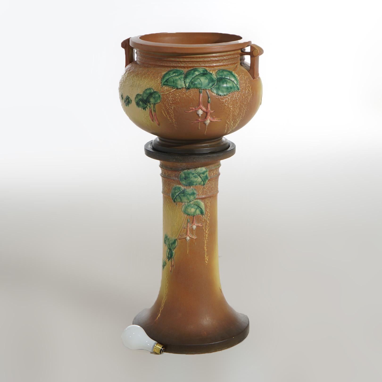 Roseville Art Pottery Jardiniere & Pedestal with Fuschia Pattern Mid 20thC 5