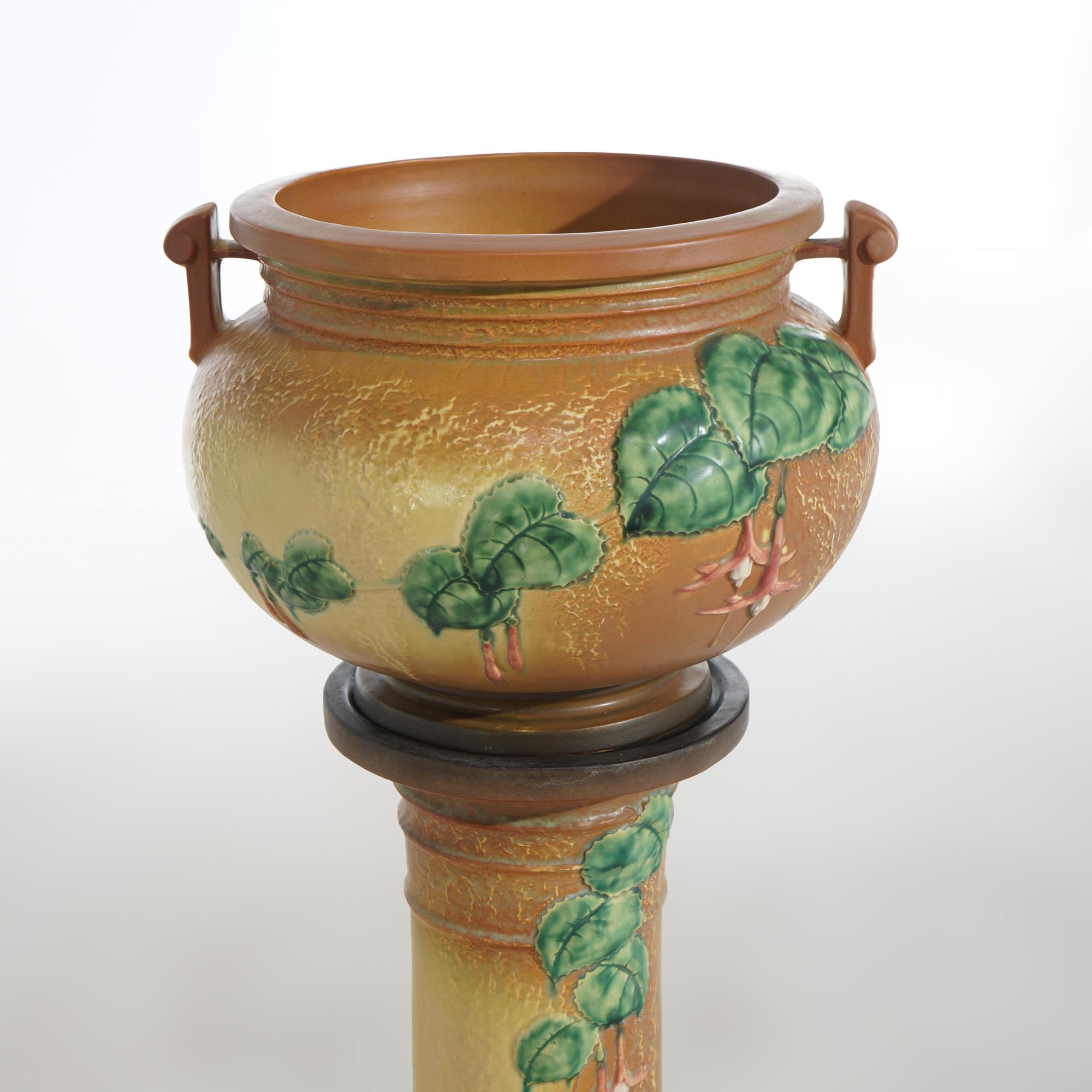 Roseville Art Pottery Jardiniere & Pedestal with Fuschia Pattern Mid 20thC 1