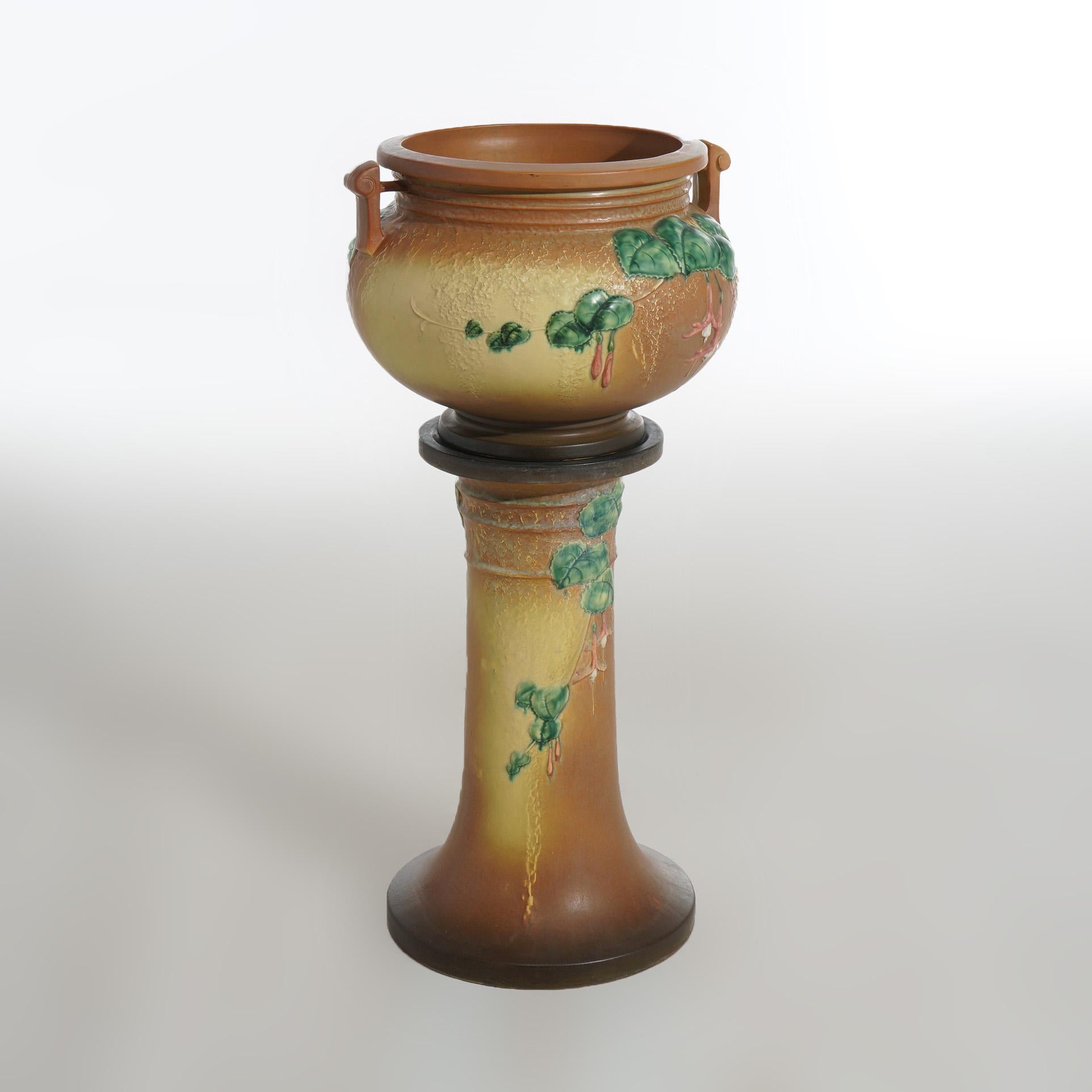 Roseville Art Pottery Jardiniere & Pedestal with Fuschia Pattern Mid 20thC 3