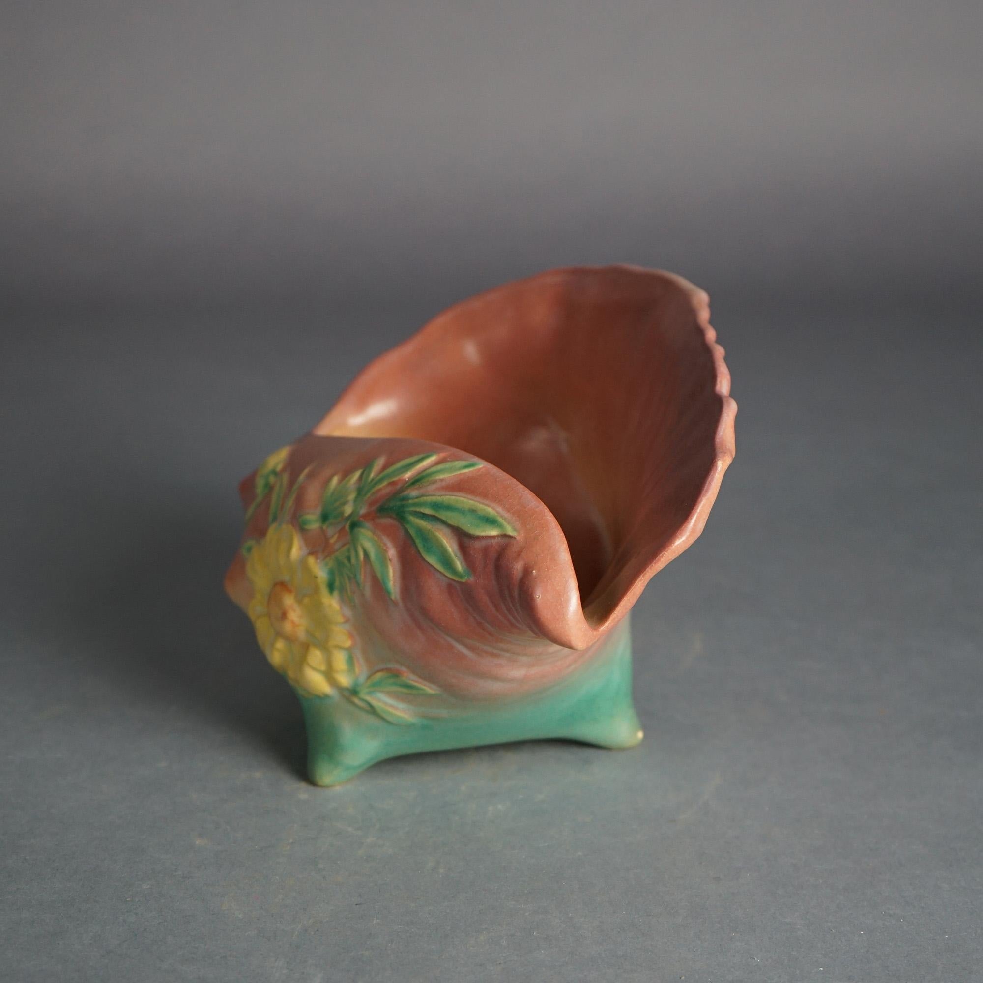 Roseville Art Pottery Pink Conch Shell with Yellow Peony Pattern C1942 4