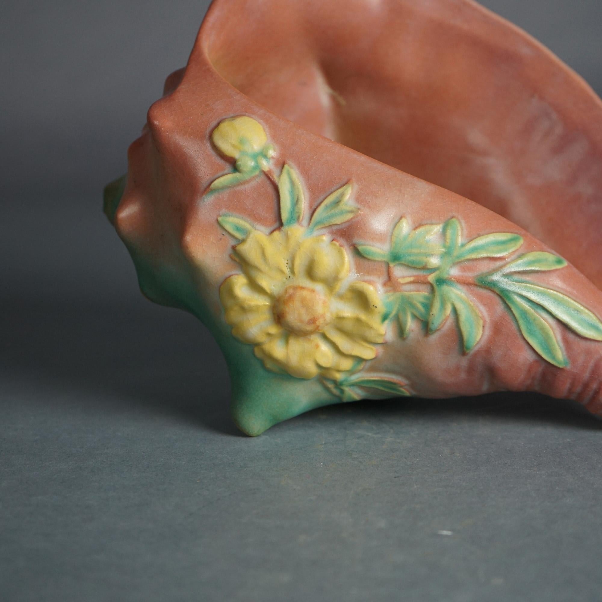 Roseville Art Pottery Pink Conch Shell with Yellow Peony Pattern C1942

Measures - 7.75