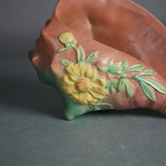 Roseville Art Pottery Pink Conch Shell with Yellow Peony Pattern C1942