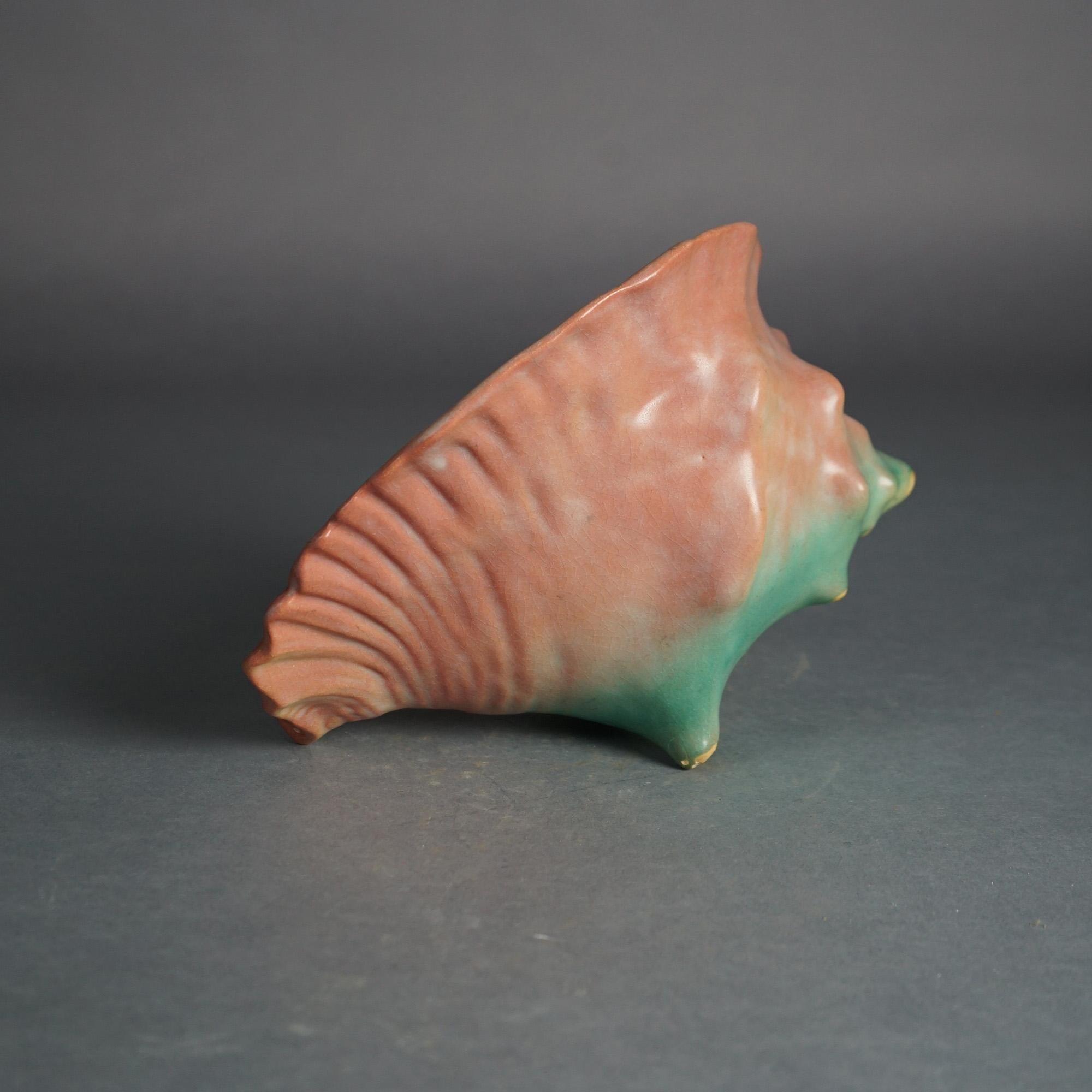 American Roseville Art Pottery Pink Conch Shell with Yellow Peony Pattern C1942