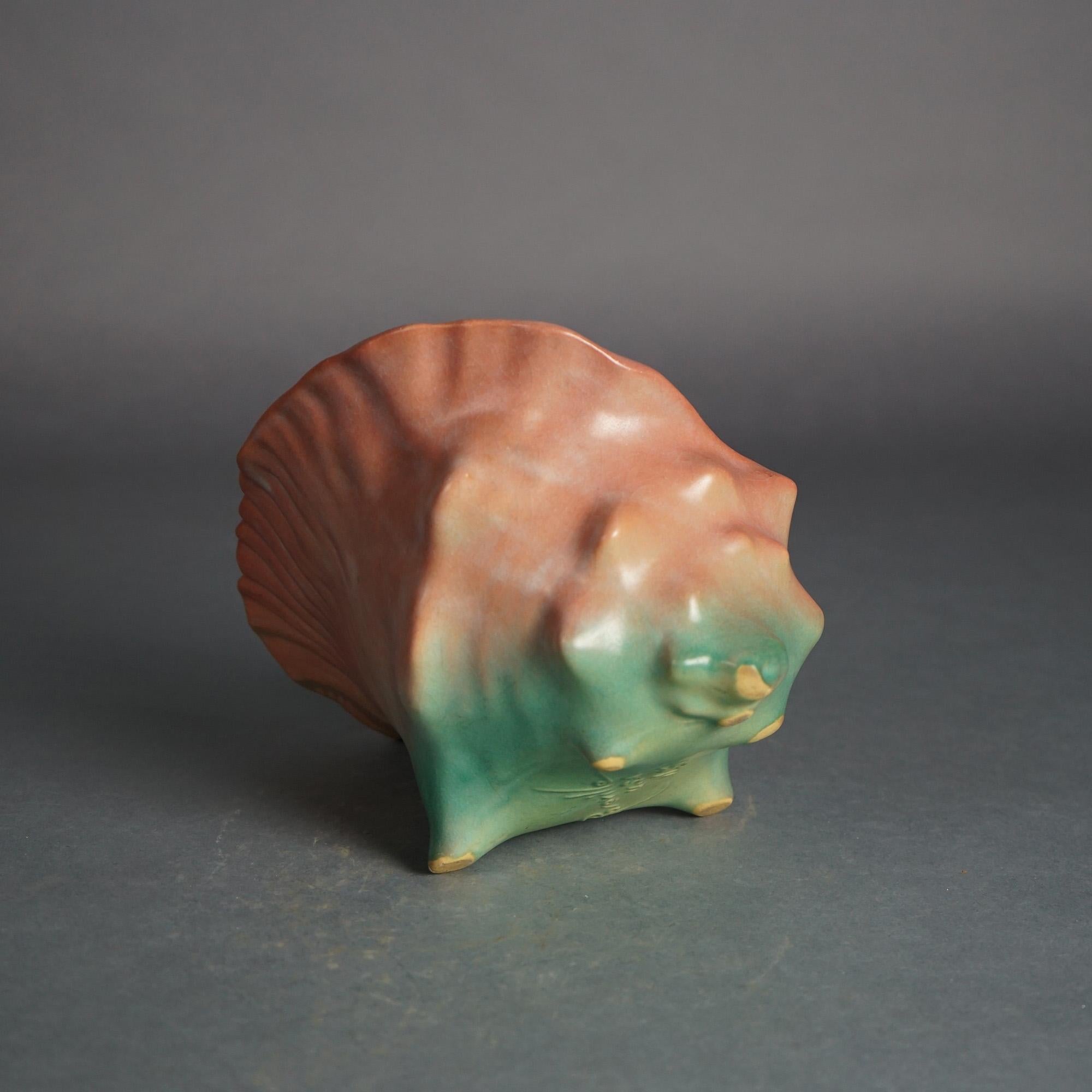 20th Century Roseville Art Pottery Pink Conch Shell with Yellow Peony Pattern C1942