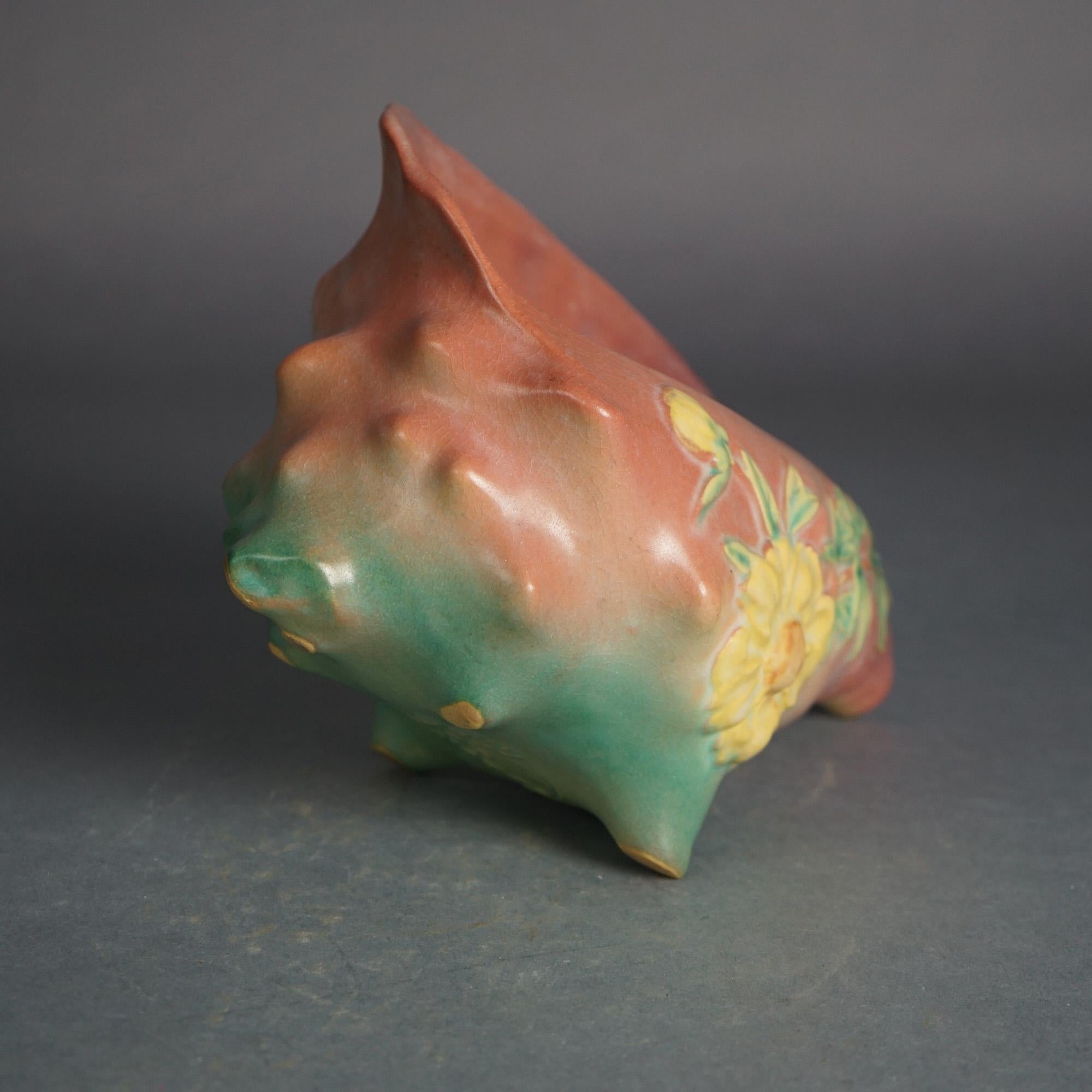 Roseville Art Pottery Pink Conch Shell with Yellow Peony Pattern C1942 1