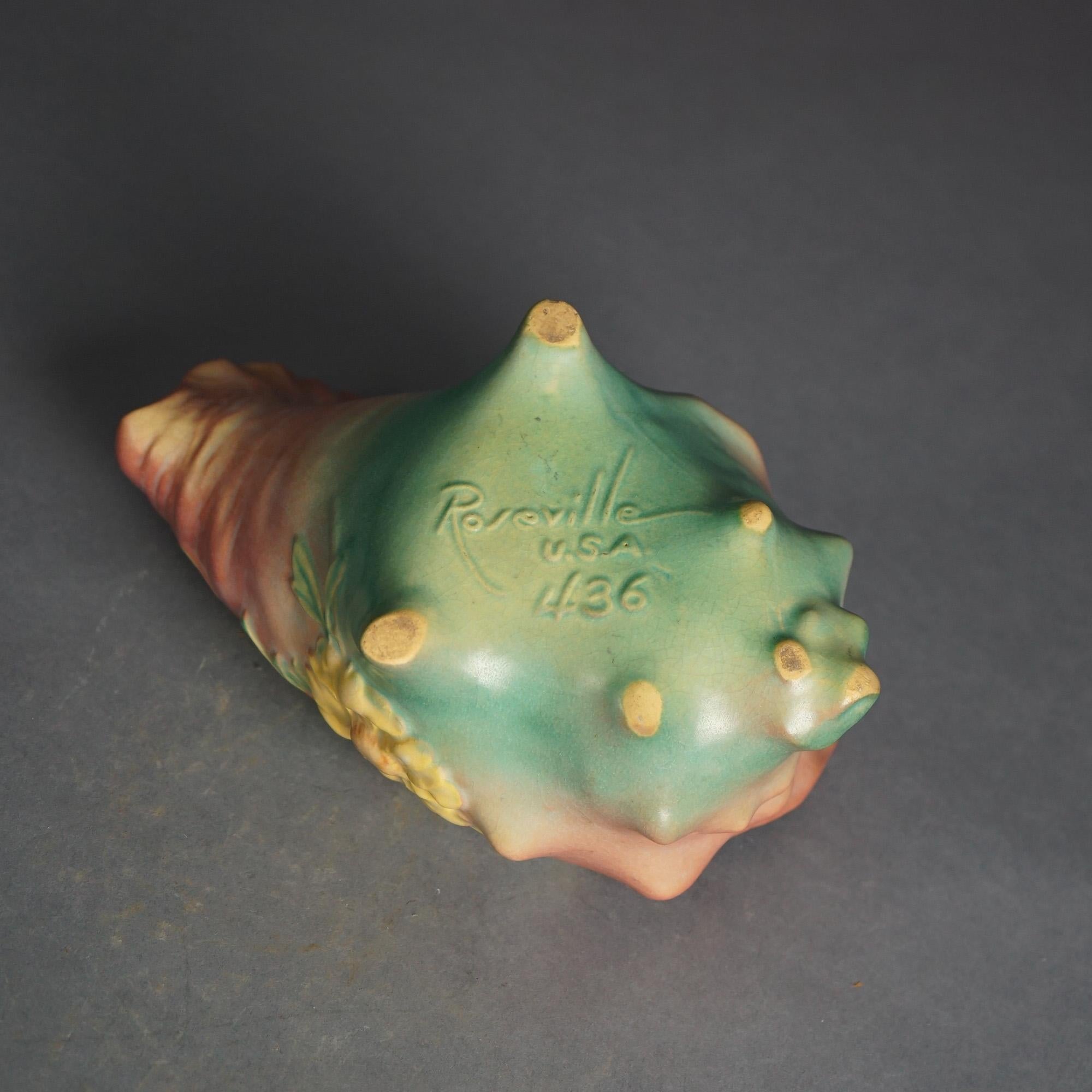 Roseville Art Pottery Pink Conch Shell with Yellow Peony Pattern C1942 2