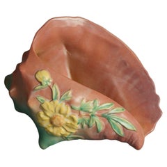 Roseville Art Pottery Pink Conch Shell with Yellow Peony Pattern C1942