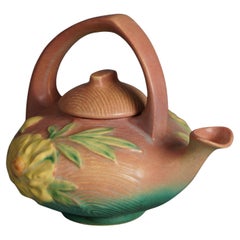 Roseville Art Pottery Pink Teapot with Yellow Peony Pattern C1942