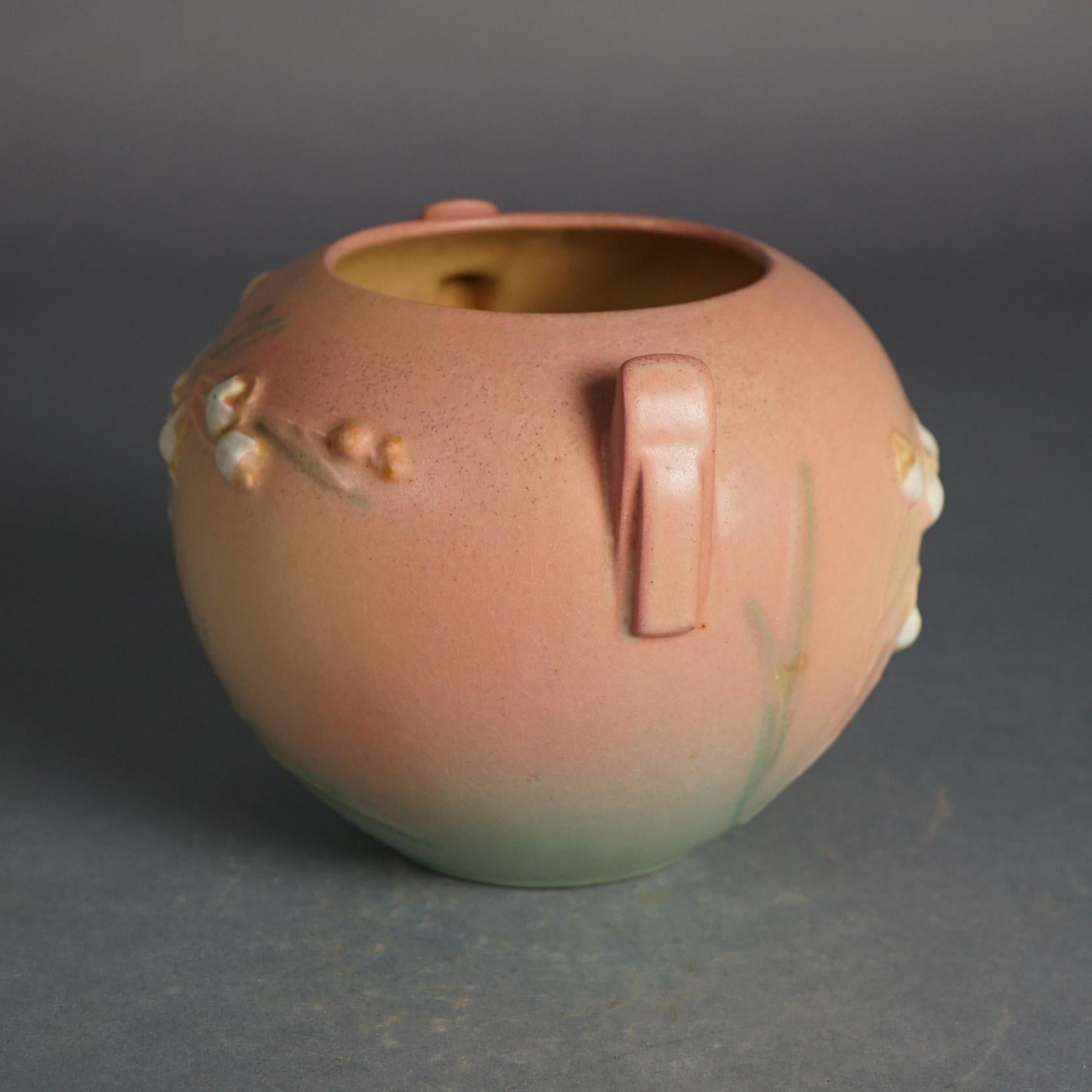 American Roseville Art Pottery Pink Vase with Ixia Pattern C1937