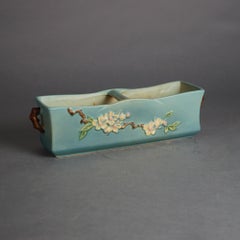 Roseville Art Pottery Rectangular Planter with Twig, Apple Blossom in Blue, 1948