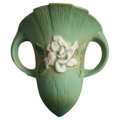 Used Roseville Art Pottery Wall Pocket, Gardenia in Green, Signed, C1950