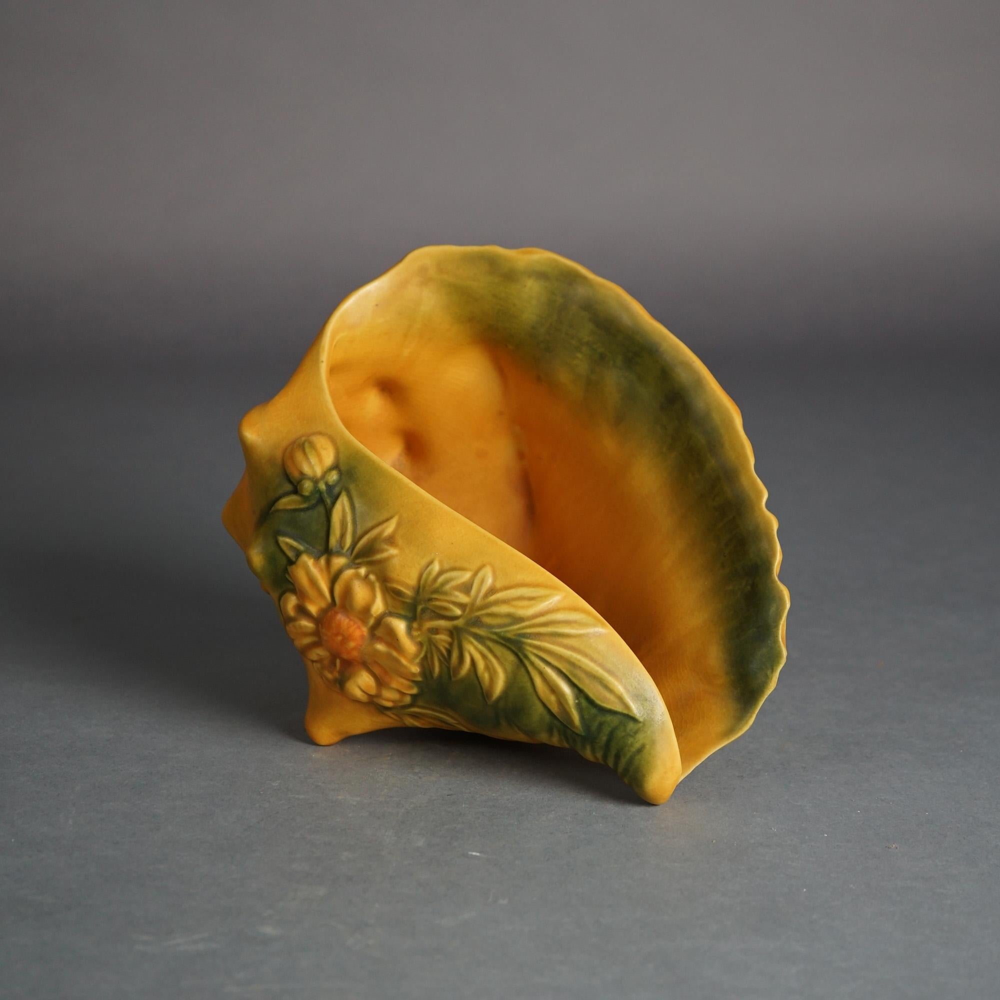 Roseville Art Pottery Yellow Conch Shell with Yellow Peony Pattern C1942

Measures - 7.5