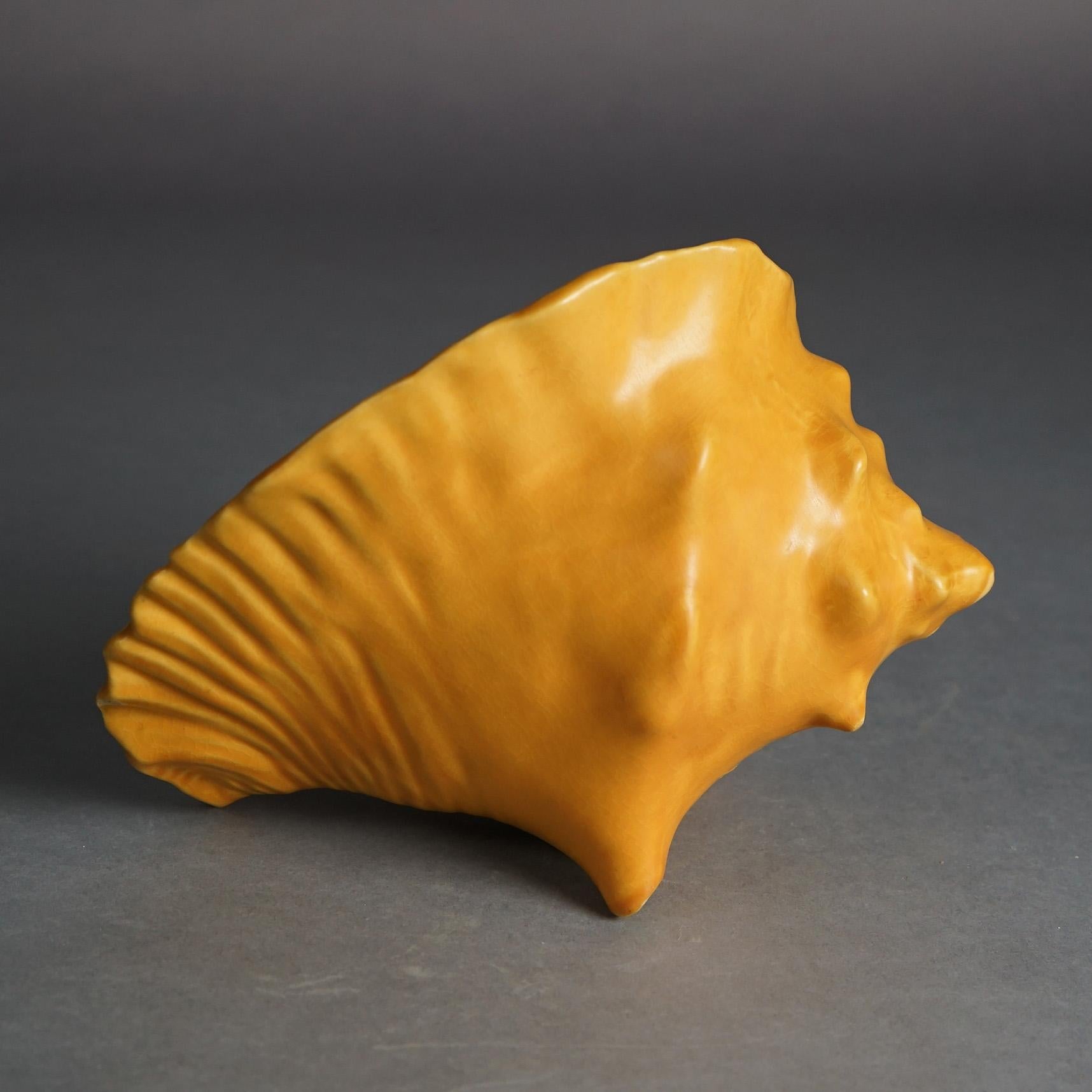 Arts and Crafts Roseville Art Pottery Yellow Conch Shell with Yellow Peony Pattern C1942