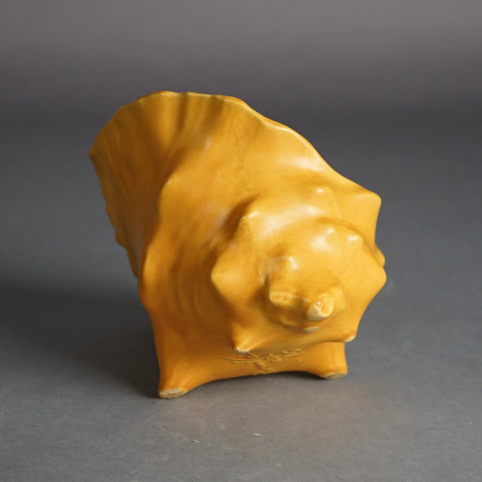 Roseville Art Pottery Yellow Conch Shell with Yellow Peony Pattern C1942 In Good Condition In Big Flats, NY