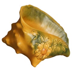 Roseville Art Pottery Yellow Conch Shell with Yellow Peony Pattern C1942
