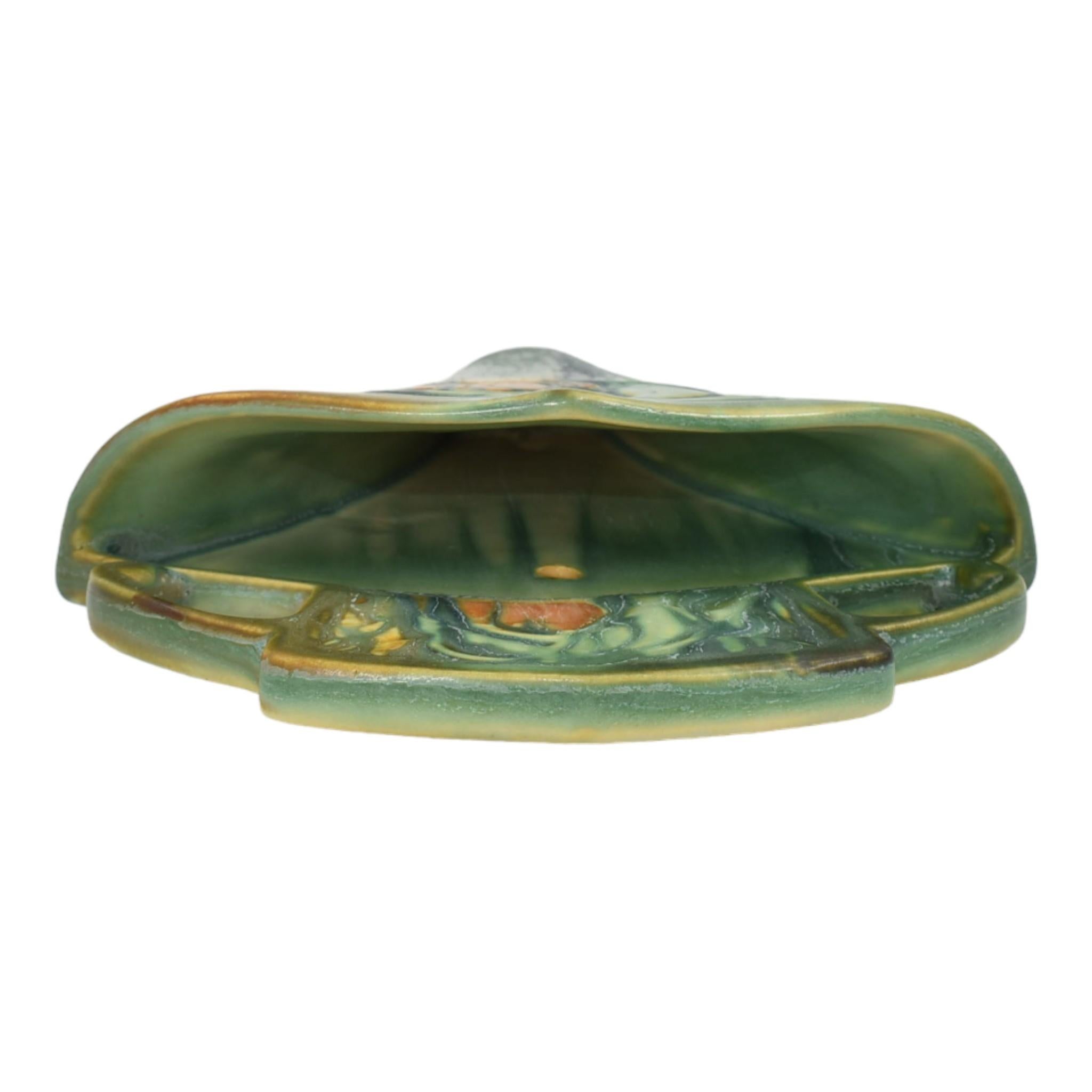 Mid-20th Century Roseville Baneda Green 1932 Arts And Crafts Pottery Ceramic Wall Pocket 1269-8 For Sale