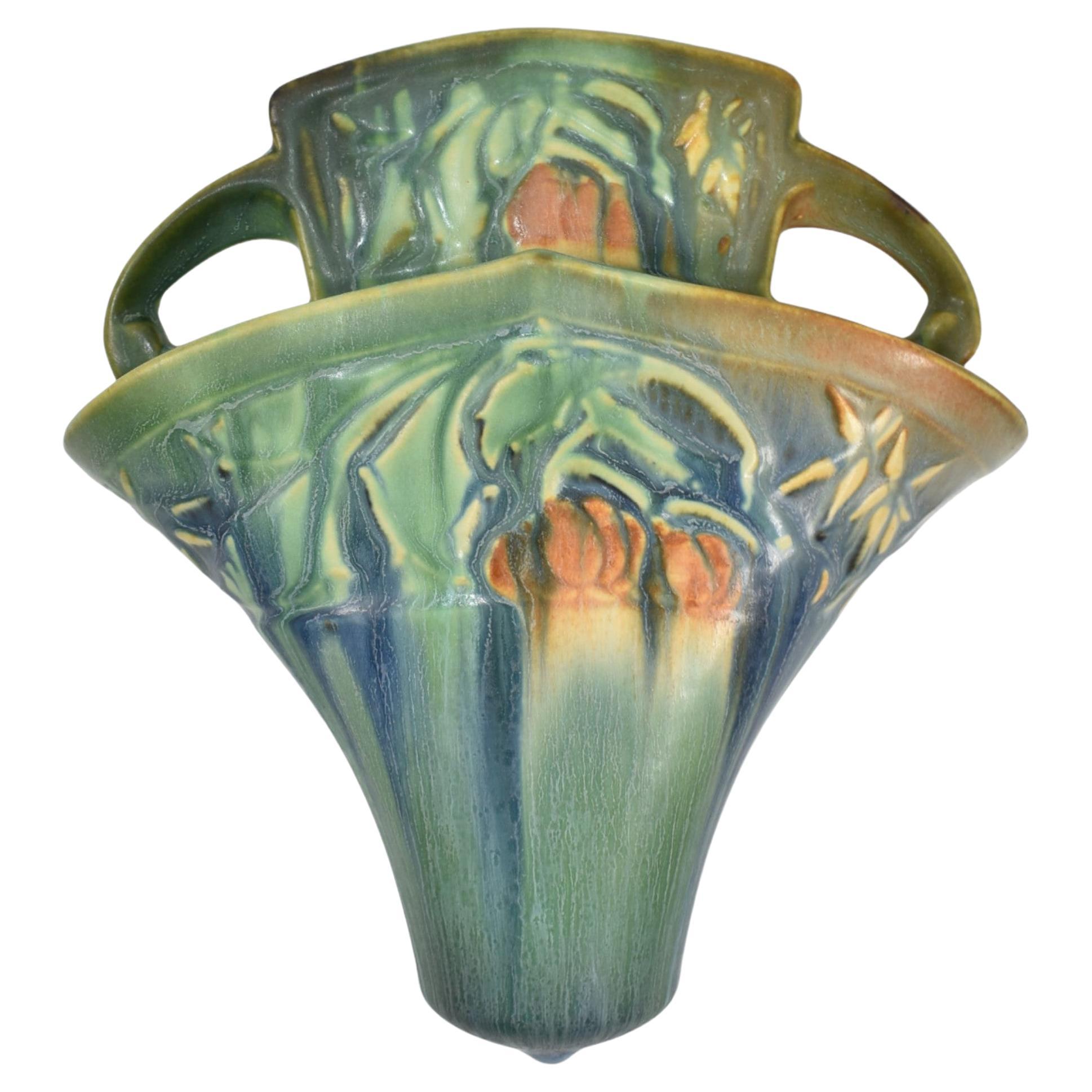 Roseville Baneda Grün 1932 Arts and Crafts Keramik-Wandtasche 1269-8 im Angebot