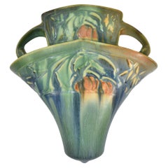Vintage Roseville Baneda Green 1932 Arts And Crafts Pottery Ceramic Wall Pocket 1269-8