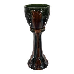 Roseville Blended Majolica Early 1900s Pottery Dutch Village Jardiniere Pedestal