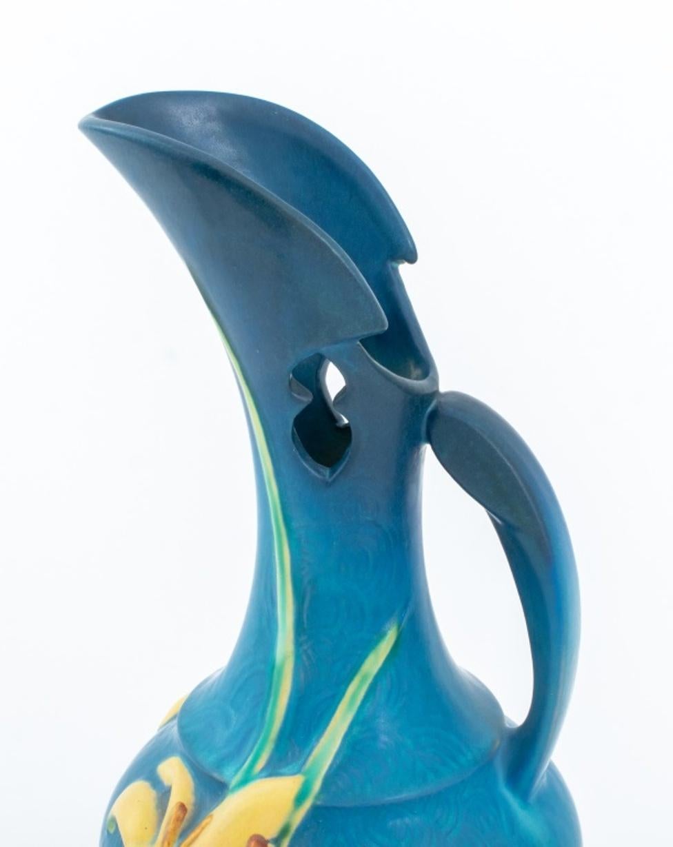 Roseville Blue Zephyr Lily Ceramic Ewers, Pair 3