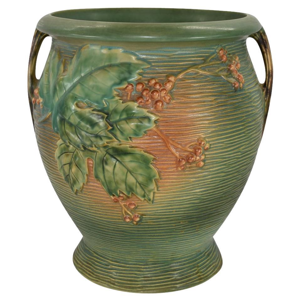 Roseville Bushberry Green 1941 Vintage Art Pottery Ceramic Sand Jar 77814 For Sale at 1stDibs