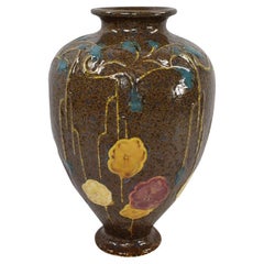 Roseville c1930s Vintage Art Pottery Brown Floral Motif Factory Lamp Base F90