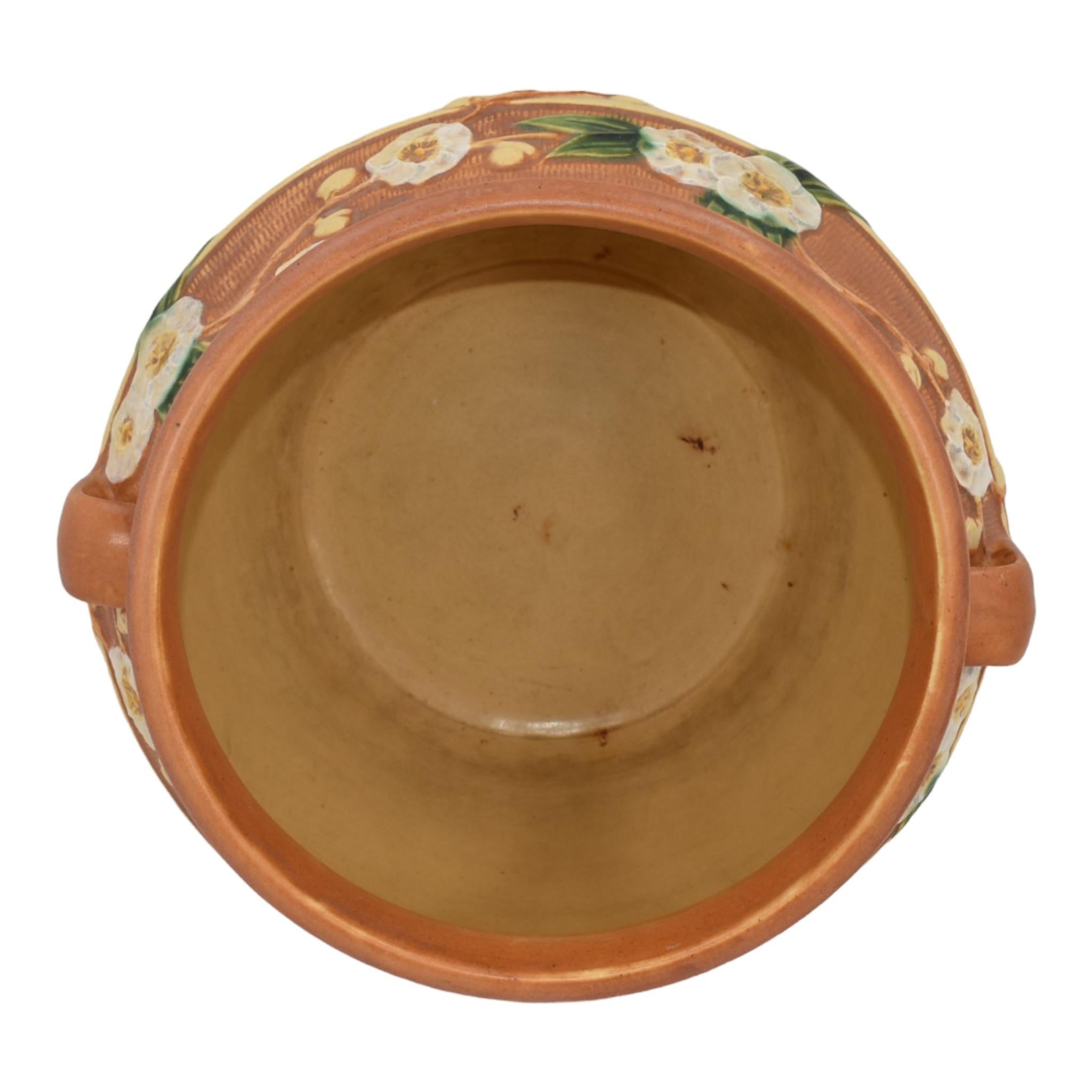 Roseville Cherry Blossom Brown 1933 Pottery Ceramic Jardiniere Pedestal 627 For Sale 1