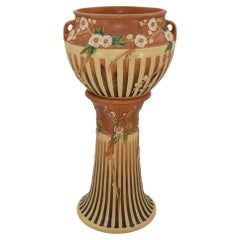 Roseville Cherry Blossom Brown 1933 Pottery Ceramic Jardiniere Pedestal 627