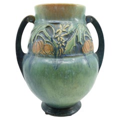 Vase de la poterie d'art américaine Baneda 626-7 Roseville à double poignée verte 1932