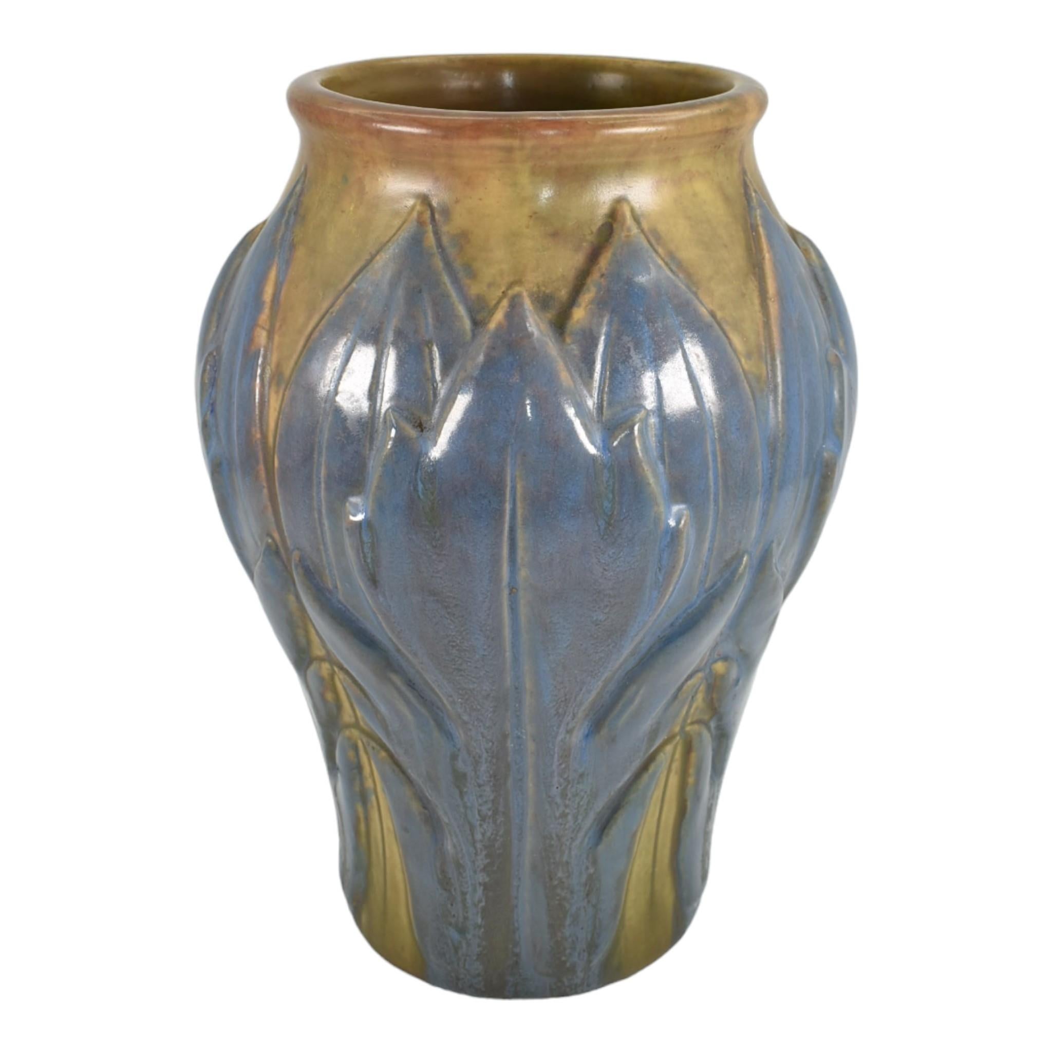 Arts and Crafts Roseville Early Velmoss Trial Glaze 1916 Vintage Art Pottery Ceramic Vase 135-10 For Sale