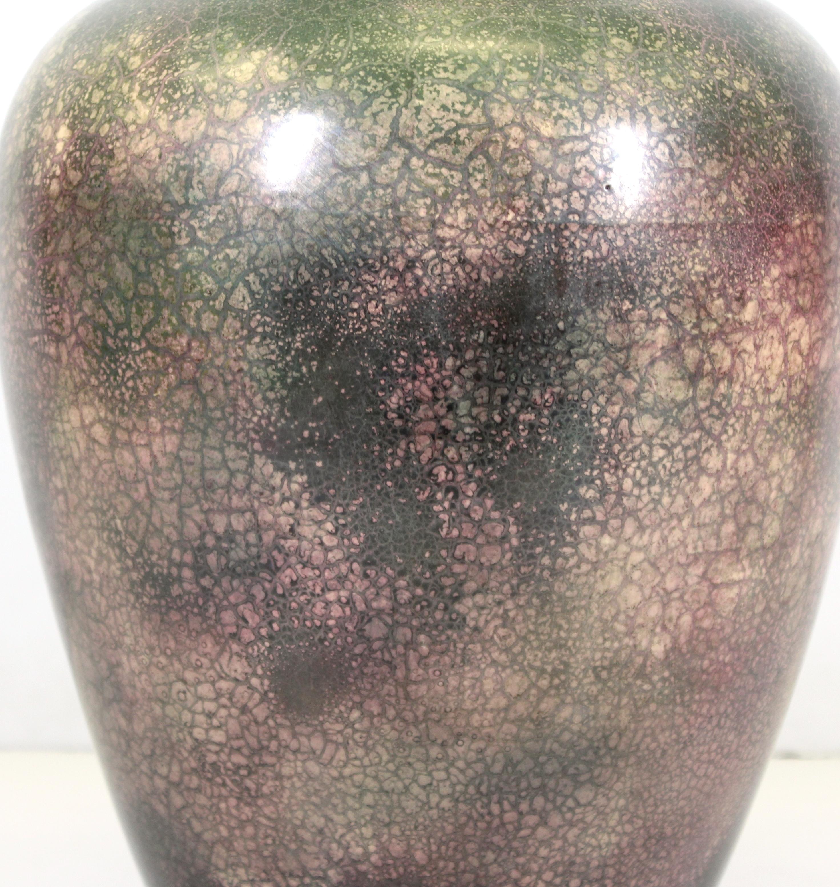 Glazed Roseville for Tiffany Chinese Form Pauleo Ceramic Vase For Sale