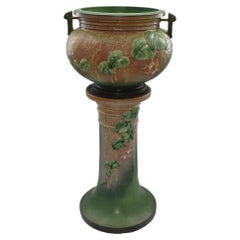 Roseville Fuchsia Green 1938 Vintage Art Pottery Jardiniere Pedestal 645-10