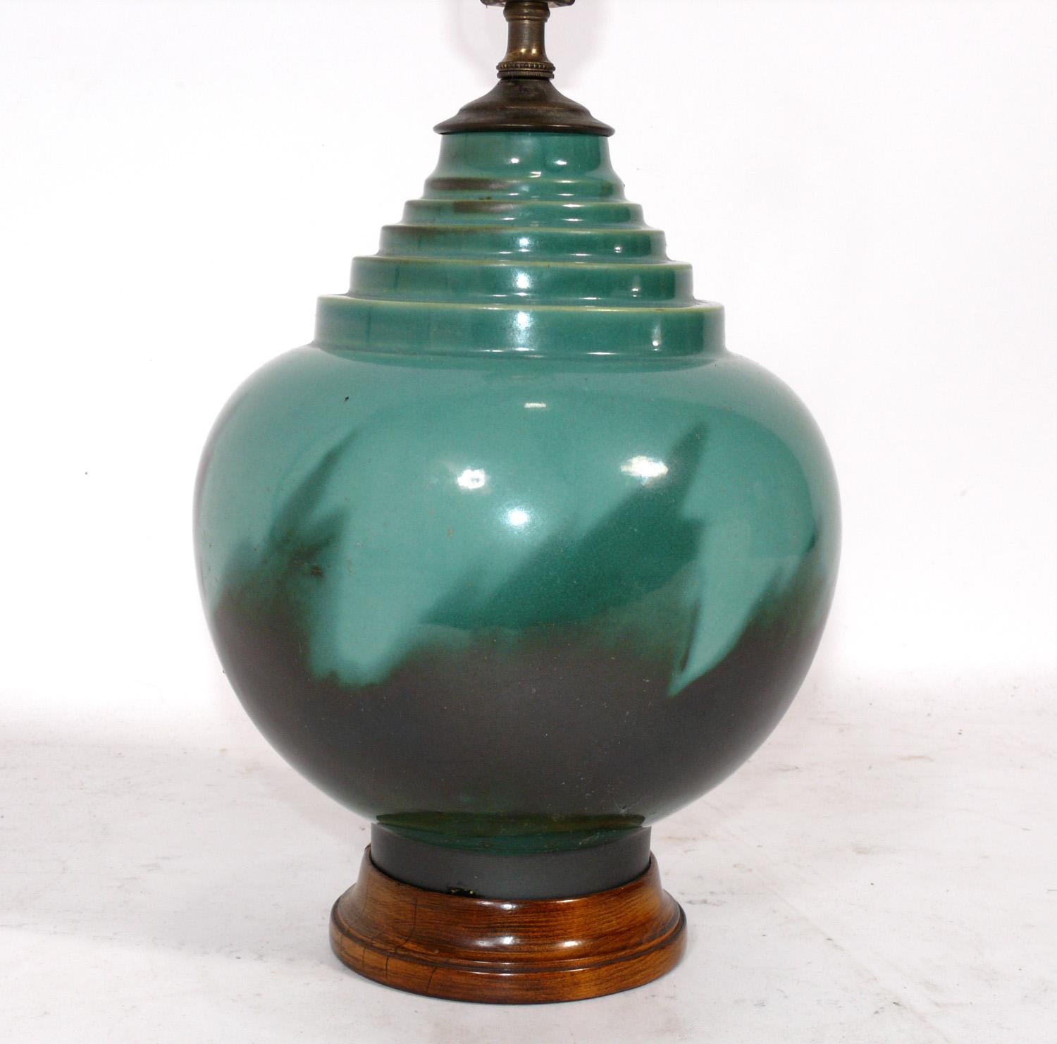 Roseville Futura Art Deco Lamp, American, circa 1930s. This is often called the 