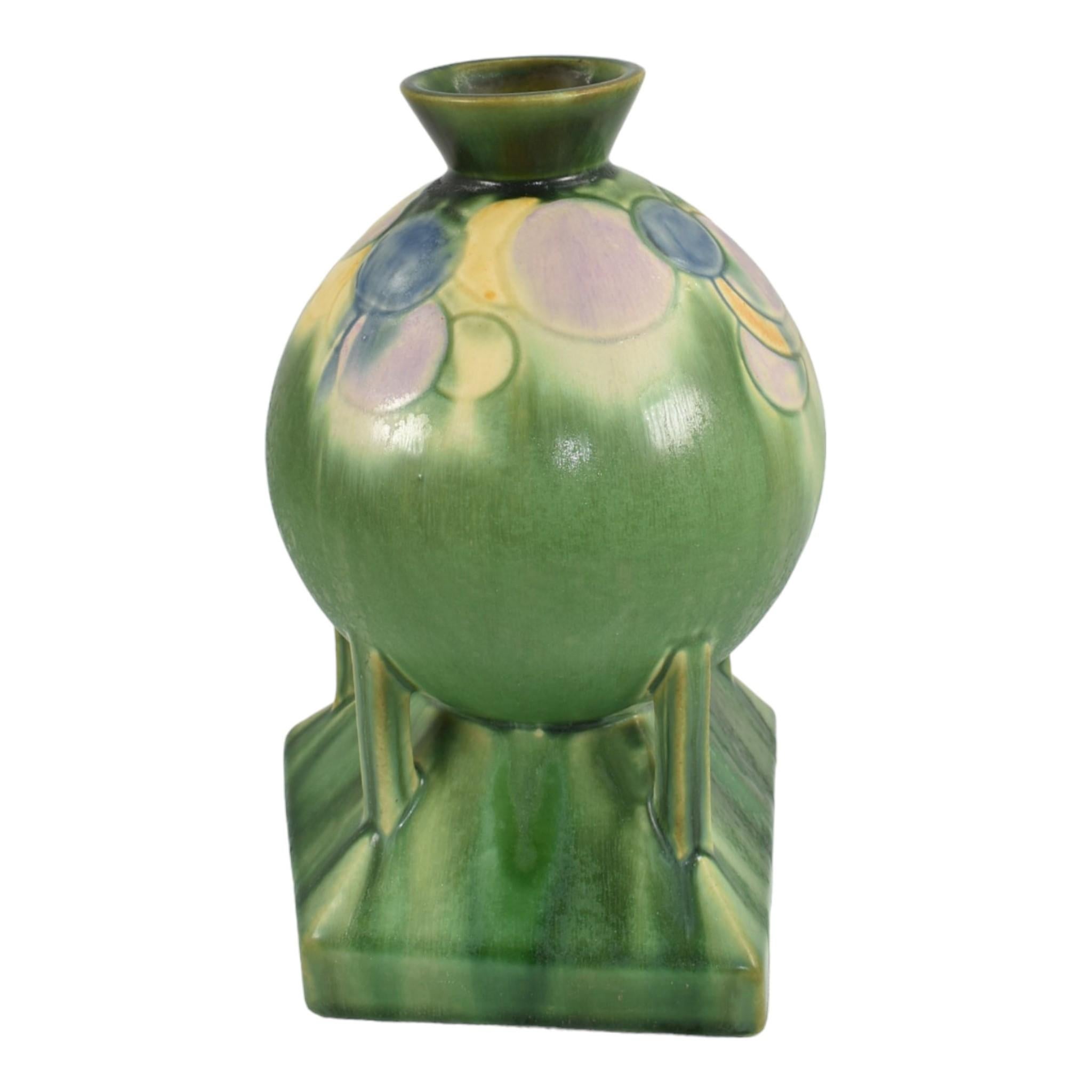 American Roseville Futura Green 1928 Vintage Art Deco Pottery Balloons Globe Vase 404-8 For Sale