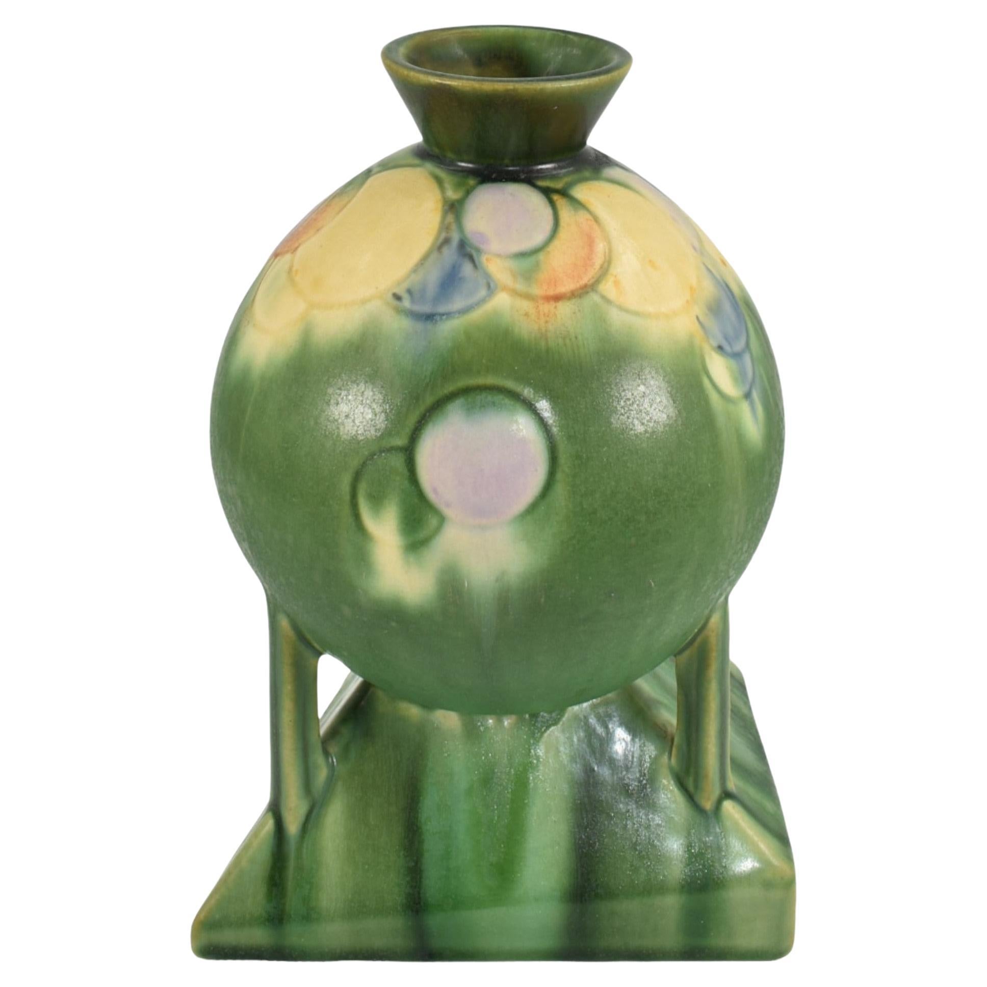 Roseville Futura Green 1928 Vintage Art Deco Pottery Balloons Globe Vase 404-8 For Sale