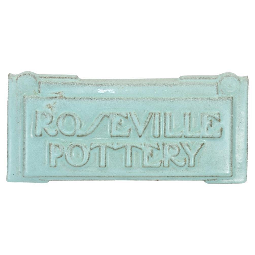 Roseville Moderne 1936 Vintage Art Pottery Blue Green Dealer Advertising Sign For Sale