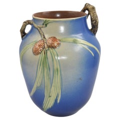 Roseville Pine Cone Blue 1936 Vintage Art Pottery Ceramic Flower Vase 711-10