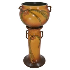 Roseville Pine Cone Brown 1936 Vintage Pottery Ceramic Jardiniere Pedestal 632-8