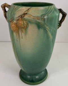 Roseville Pinecone Art Pottery Vase, Green Glaze, American Art Deco, circa 1930