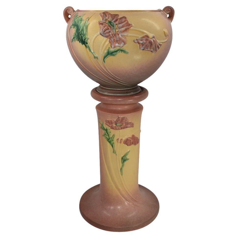 Roseville Poppy 1938 Vintage Art Pottery Pink Ceramic Jardiniere