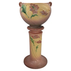 Roseville Poppy 1938 Vintage Art Pottery Pink Ceramic Jardiniere Pedestal 642-8