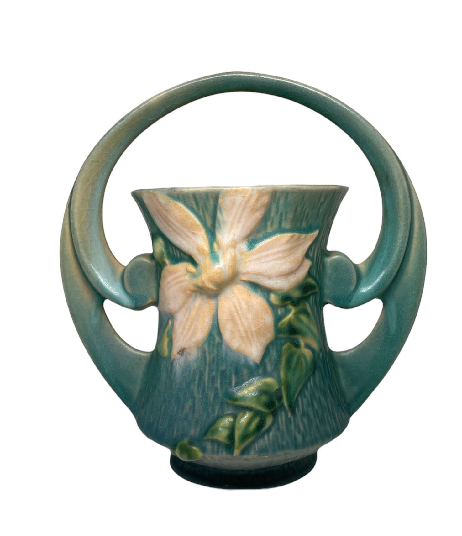 Molded Roseville Pottery Art Clematis Flower Pattern Basket