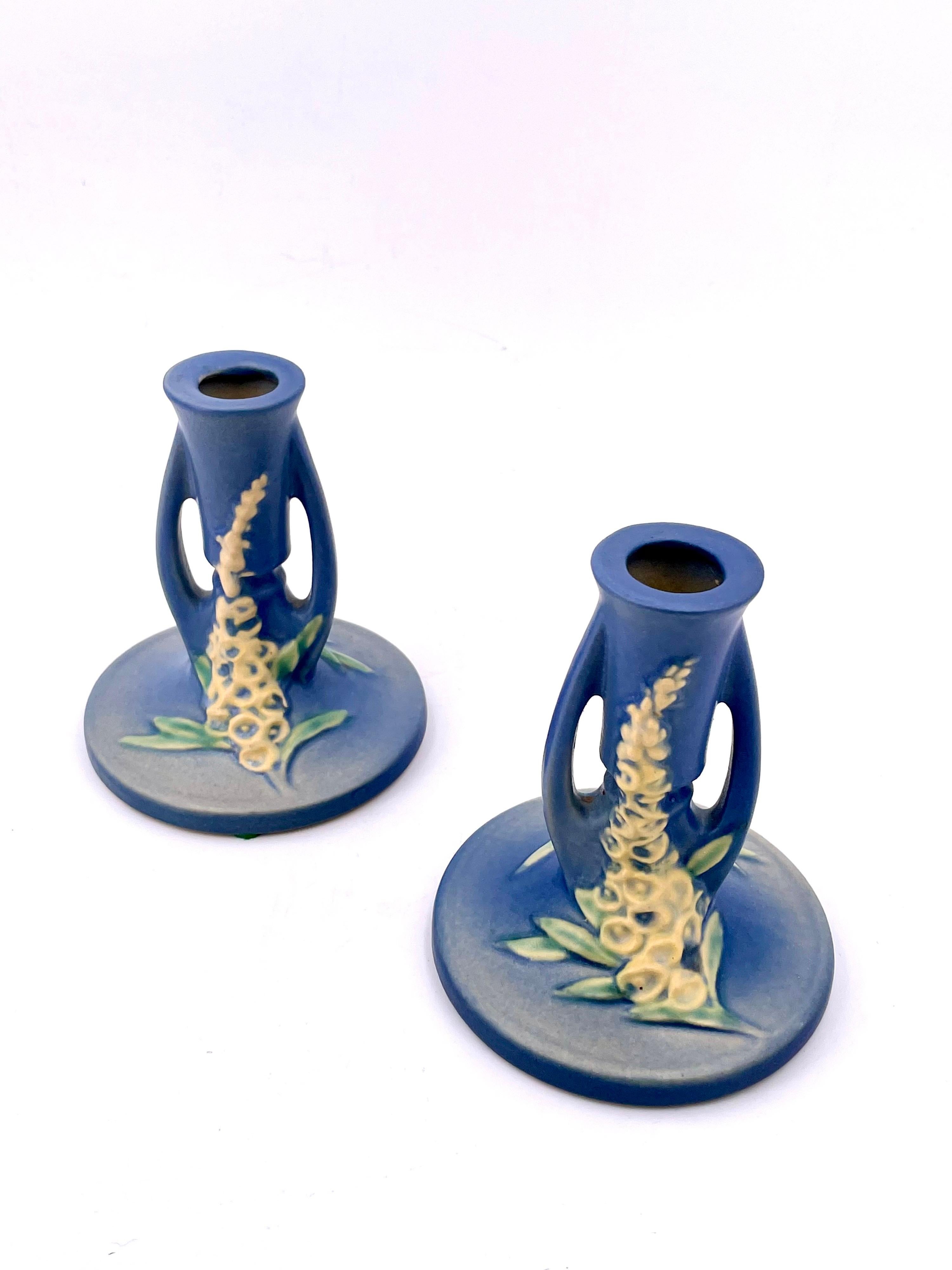 roseville pottery candlestick holders