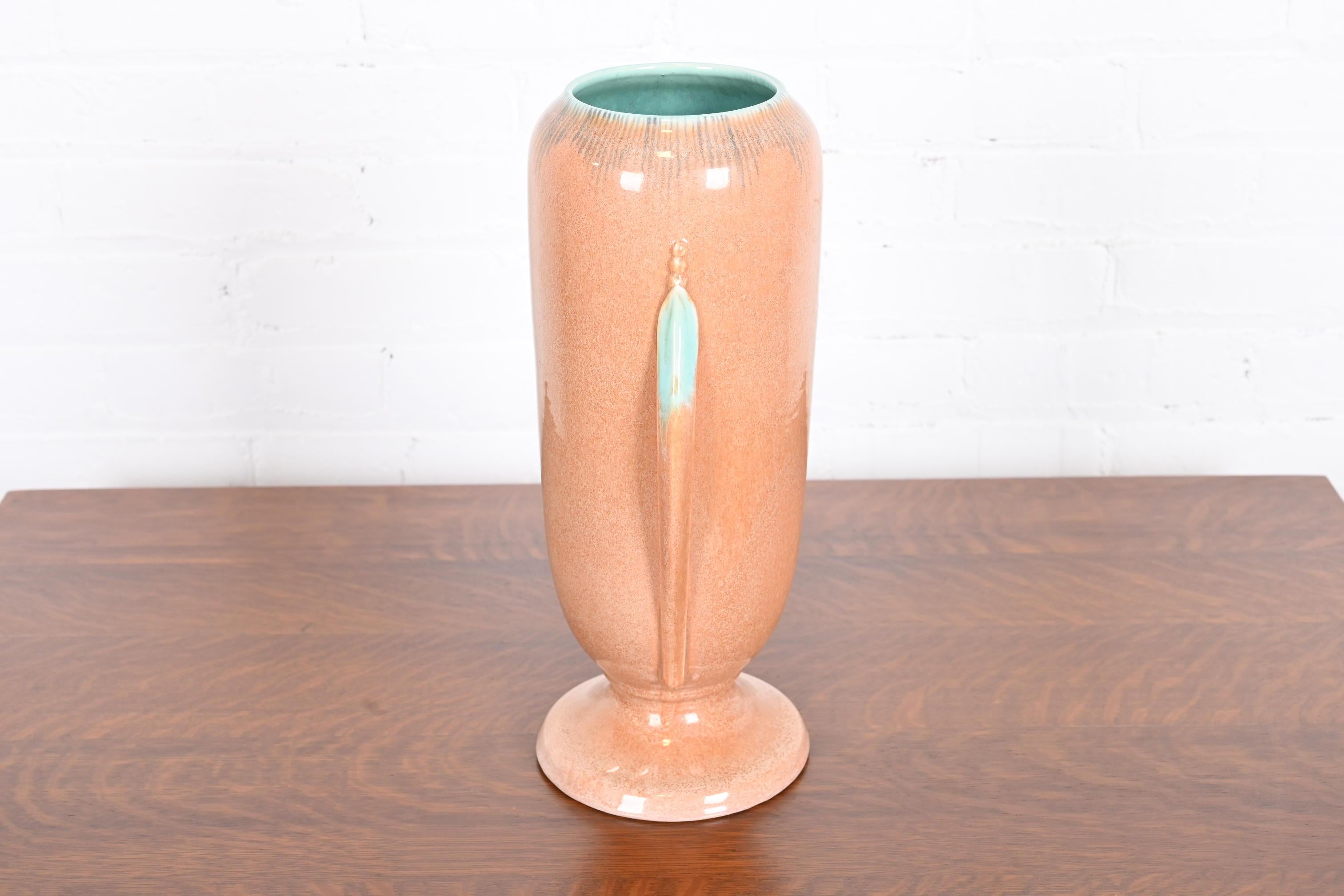 Roseville Art Deco Orian Large Glazed Handled Art Pottery Vase, 1930s For Sale 8
