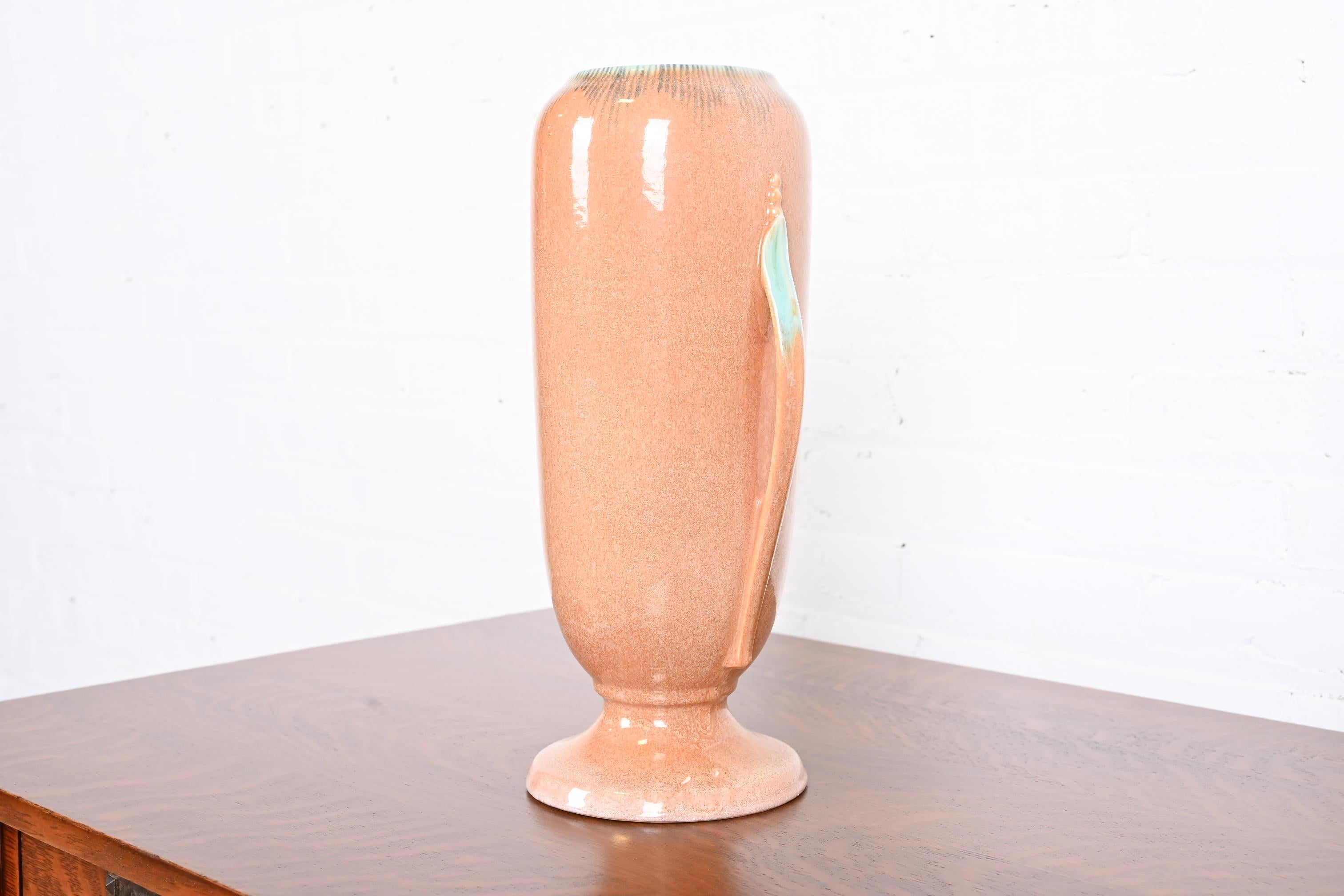 Roseville Art Deco Orian Large Glazed Handled Art Pottery Vase, 1930s For Sale 1